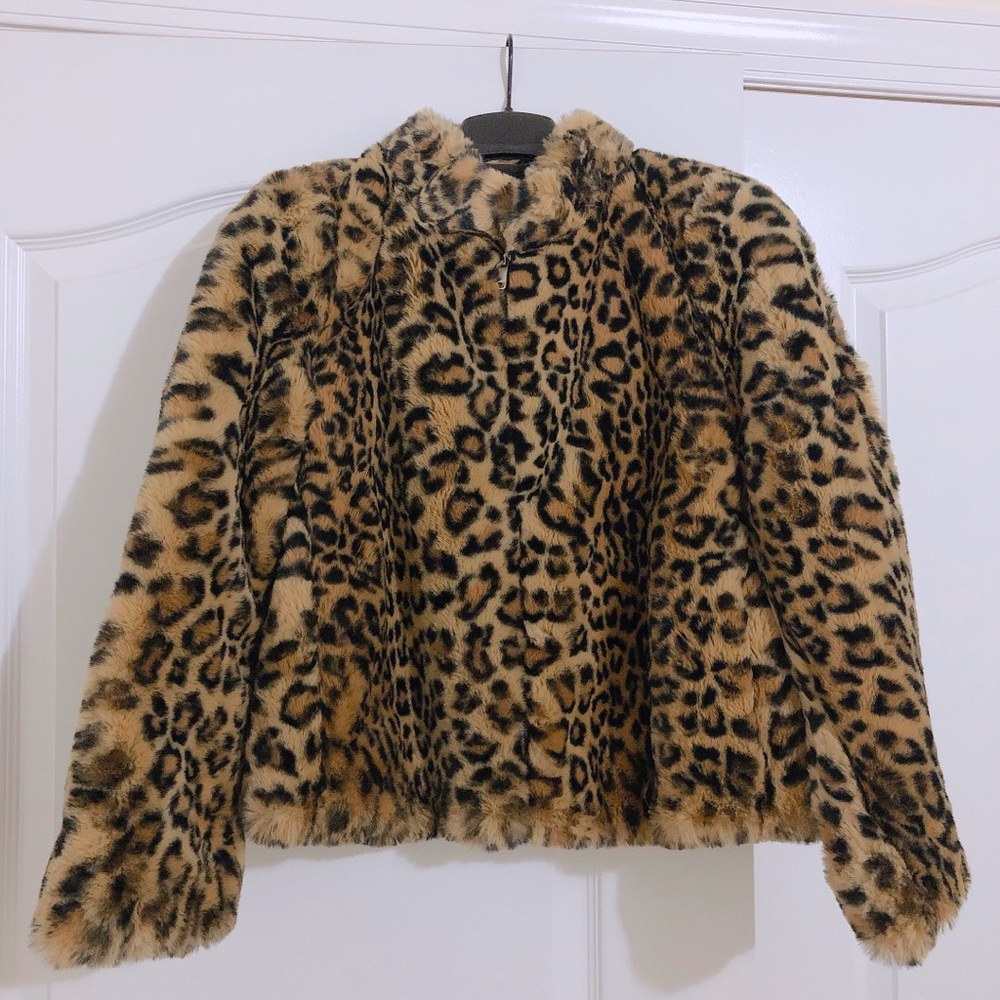 NWT ZARA Faux Fur Leopard Jacket Coat S